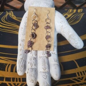 Handmade Earrings With Genuine Amethyst Chips And Sterling Silver Hooks